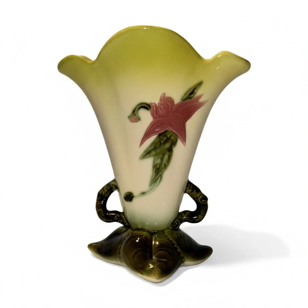 Hull 1950’s Chartreuse Woodland Fluted Edge 8 3/4 inch Ceramic Vase